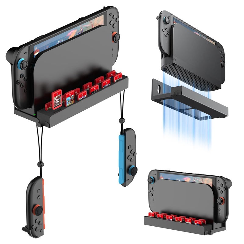JUSPRO Metal Wall Mount for Nintendo Switch 2, Space-Saving Dock Bracket with 12 Game Card Slots & 2 Joy-Con Hangers - Perfect for Behind TV, Sturdy Organizer for Switch 2 Accessories - Image 1